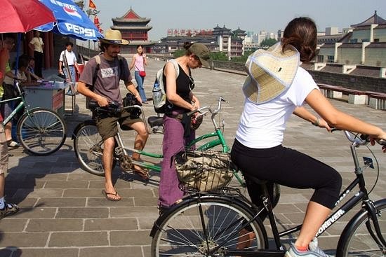 biking on the city wall in Xi'an