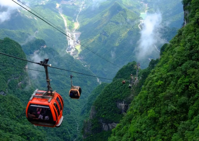 The Tianmen Mountain Cable Car ascending, revealing the dramatic terrain