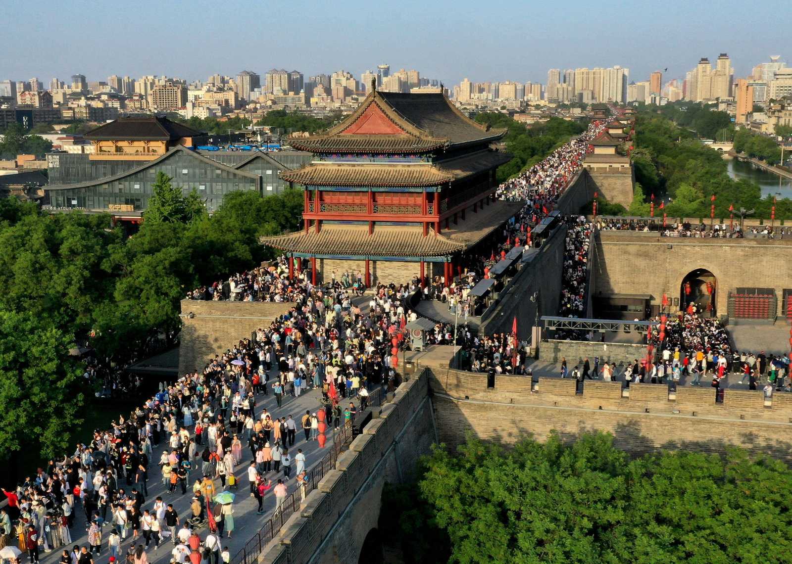 Tourists on Xian City Wall