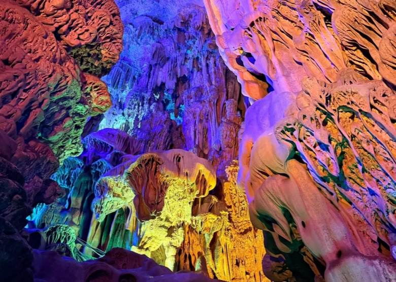 stalagmites in reed flute cave