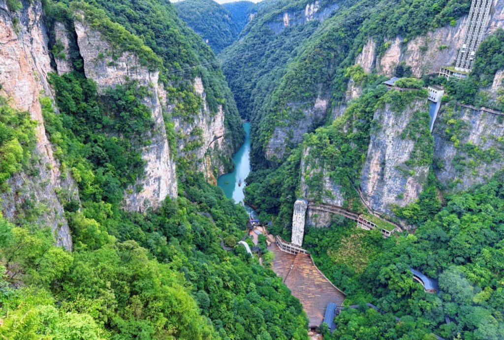 A bird’s-eye view of the Zhangjiajie Grand Canyon landscape