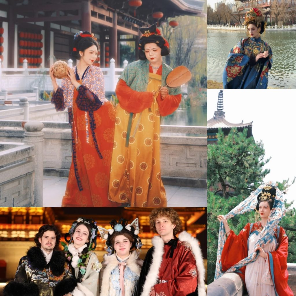 Foreign travelers experience traditional Chinese clothing in Luoyang