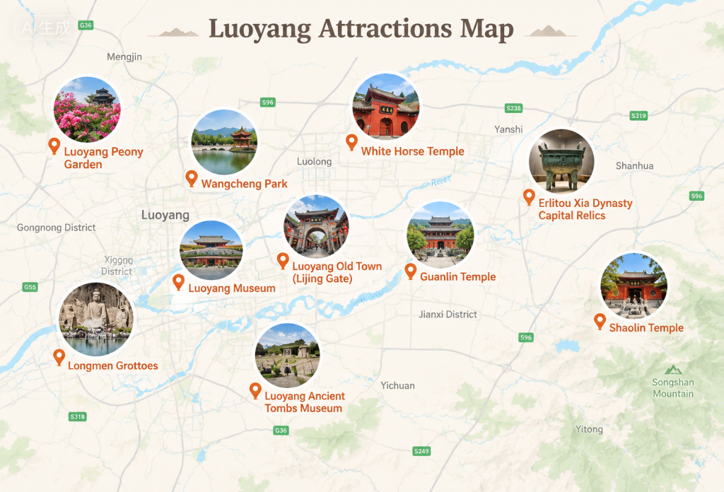 Luoyang attractions map