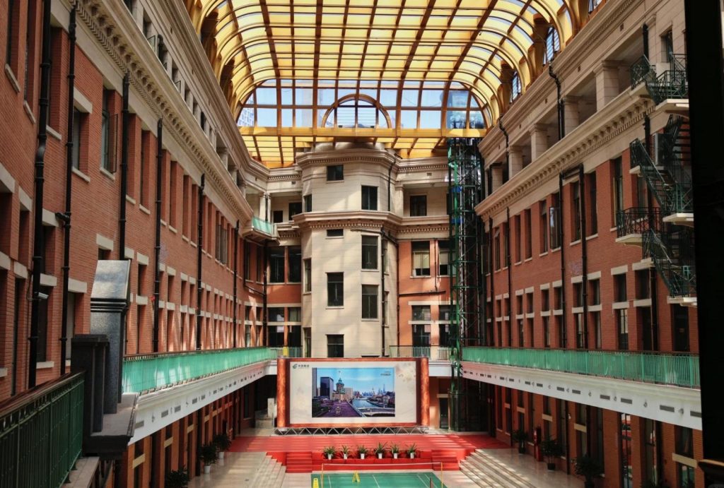 The grand interior hall of the Shanghai Postal Museum.