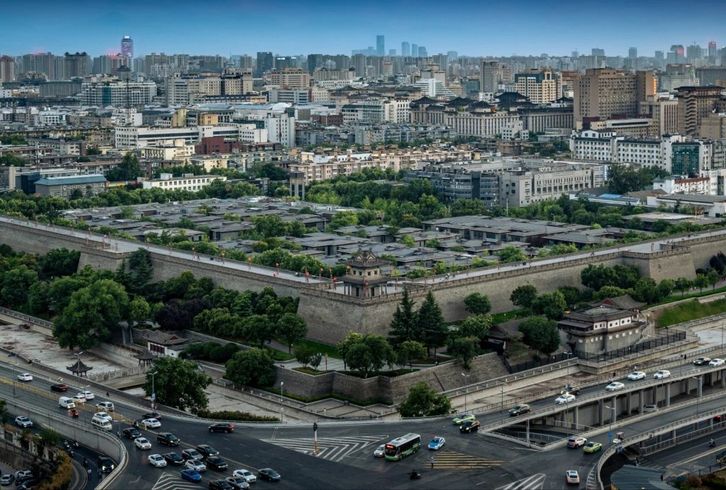 Xi'an Ancient City Wall vs modern building
